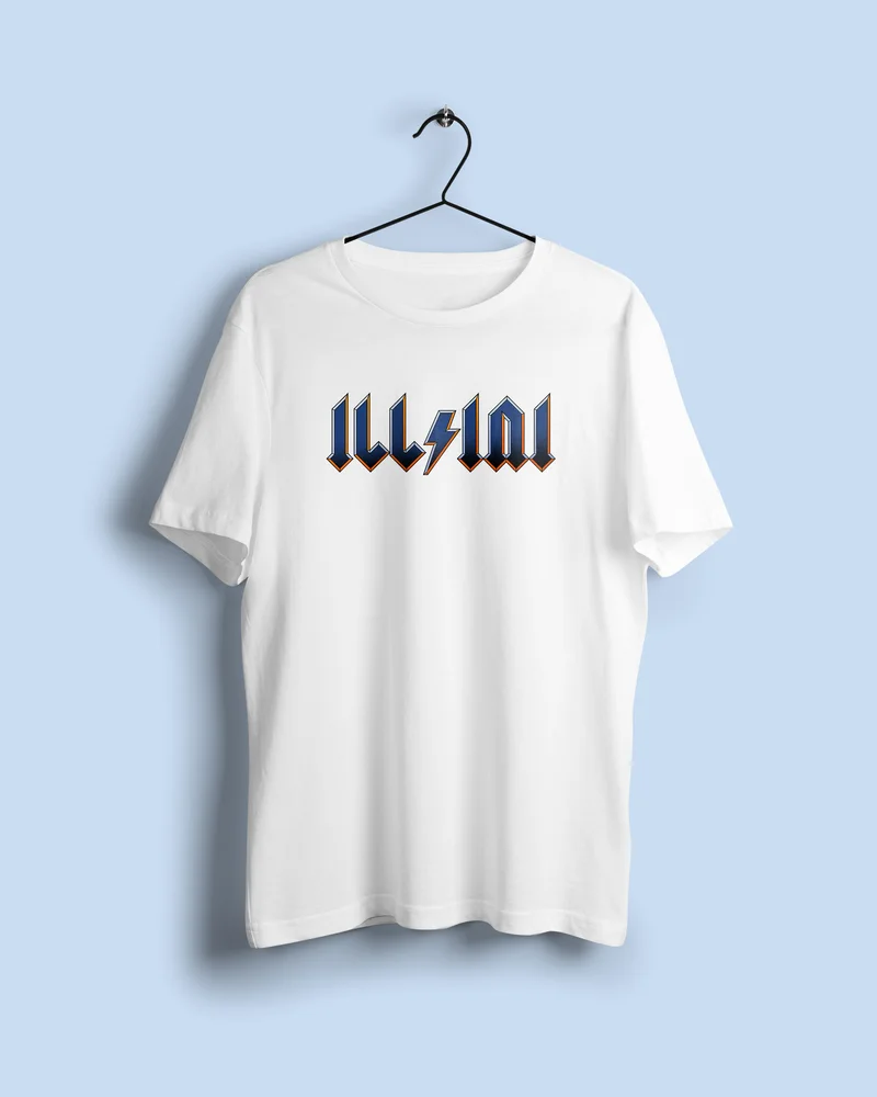 ILL-INI tee set in an AC/DC-style rock-band lockup with a lightning bolt.