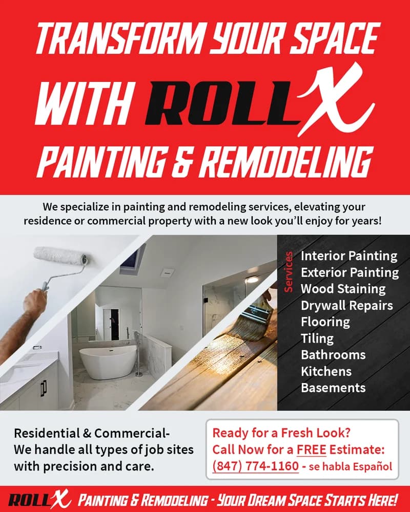 A second Roll X marketing flyer in the same black-and-red system.