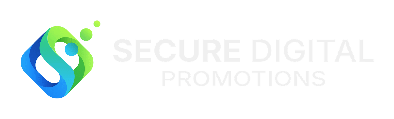 The horizontal SDP lockup on a dark ground: the gradient mark with Secure Digital Promotions set in white.